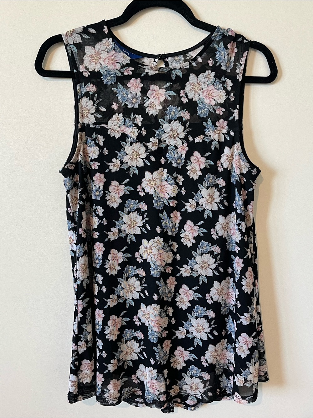 Apt. 9 Black Floral Mesh Shell with Pink & Cream Blooms